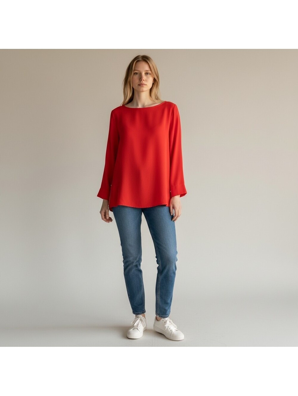 Soft Surroundings Blouse Women L Large Red Long Sleeve Round Neck Casual Zipper